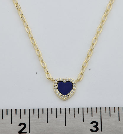 14k Gold Plated Cz Framed Mother Of Pearl Heart Link Chain Necklace Wholesale