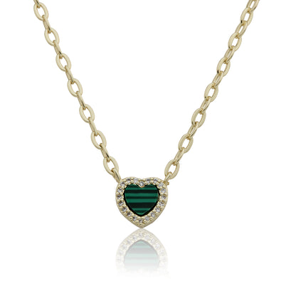 14k Gold Plated Cz Framed Mother Of Pearl Heart Link Chain Necklace