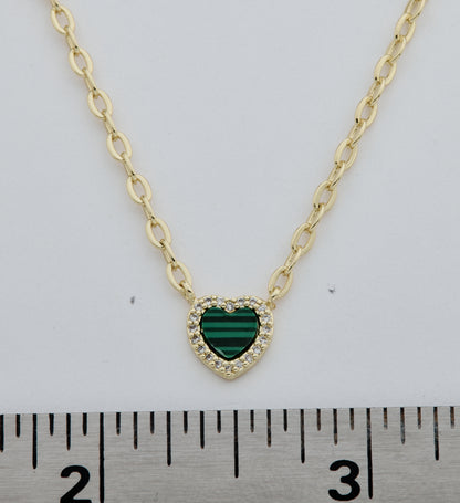 14k Gold Plated Cz Framed Mother Of Pearl Heart Link Chain Necklace Wholesale