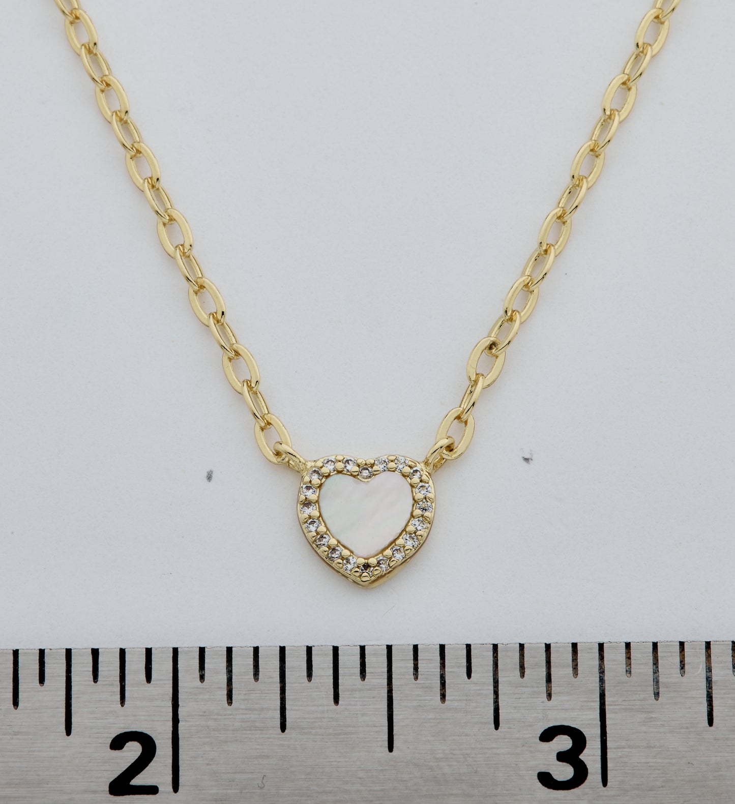 14k Gold Plated Cz Framed Mother Of Pearl Heart Link Chain Necklace Wholesale