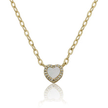 14k Gold Plated Cz Framed Mother Of Pearl Heart Link Chain Necklace Wholesale
