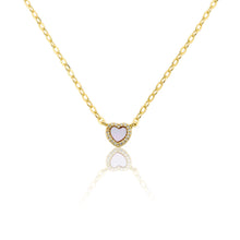 14k Gold Plated Cz Framed Mother Of Pearl Heart Link Chain Necklace