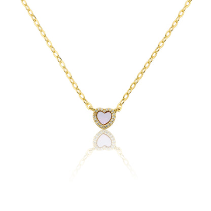 14k Gold Plated Cz Framed Mother Of Pearl Heart Link Chain Necklace Wholesale