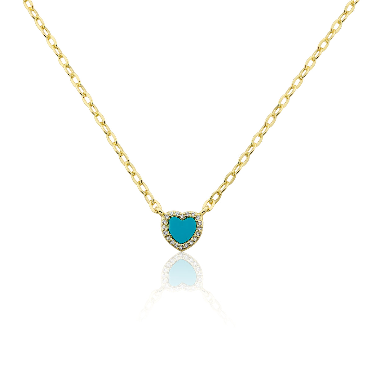 14k Gold Plated Cz Framed Mother Of Pearl Heart Link Chain Necklace