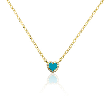 14k Gold Plated Cz Framed Mother Of Pearl Heart Link Chain Necklace