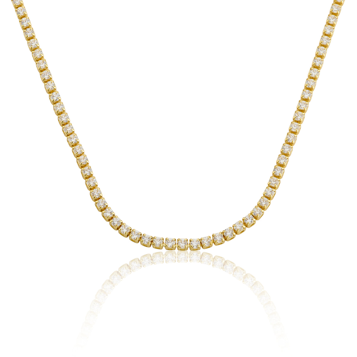 14k Gold  Plated 2mm Cz Tennis Necklace Wholesale