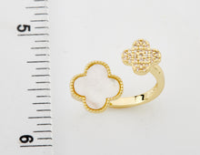 14K Gold Plated Clover and Cz Mini Clover Snake Ring