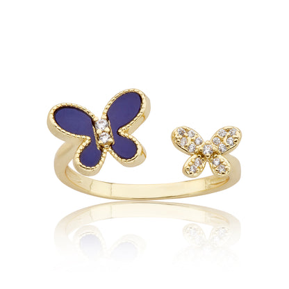 14K Gold Plated Butterfly and Cz Mini Butterfly Snake Ring