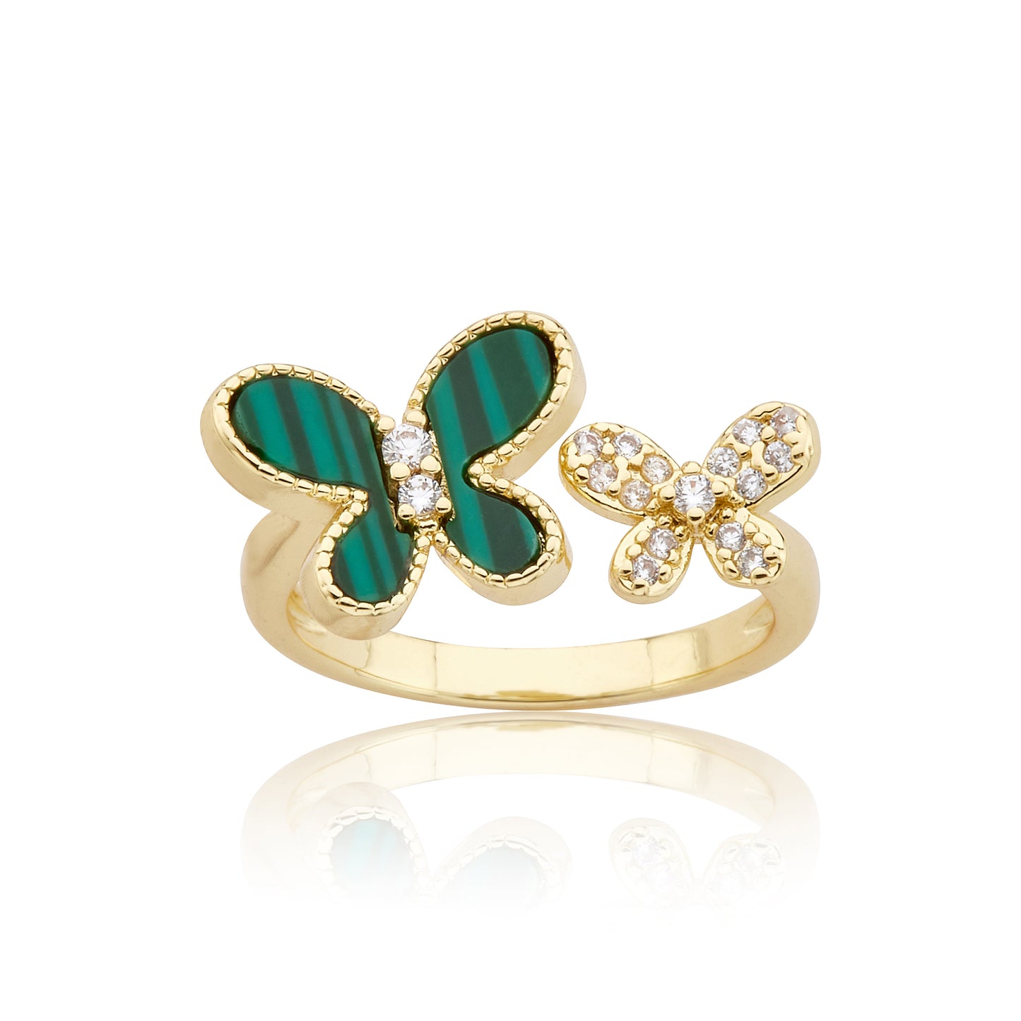 14K Gold Plated Butterfly and Cz Mini Butterfly Snake Ring