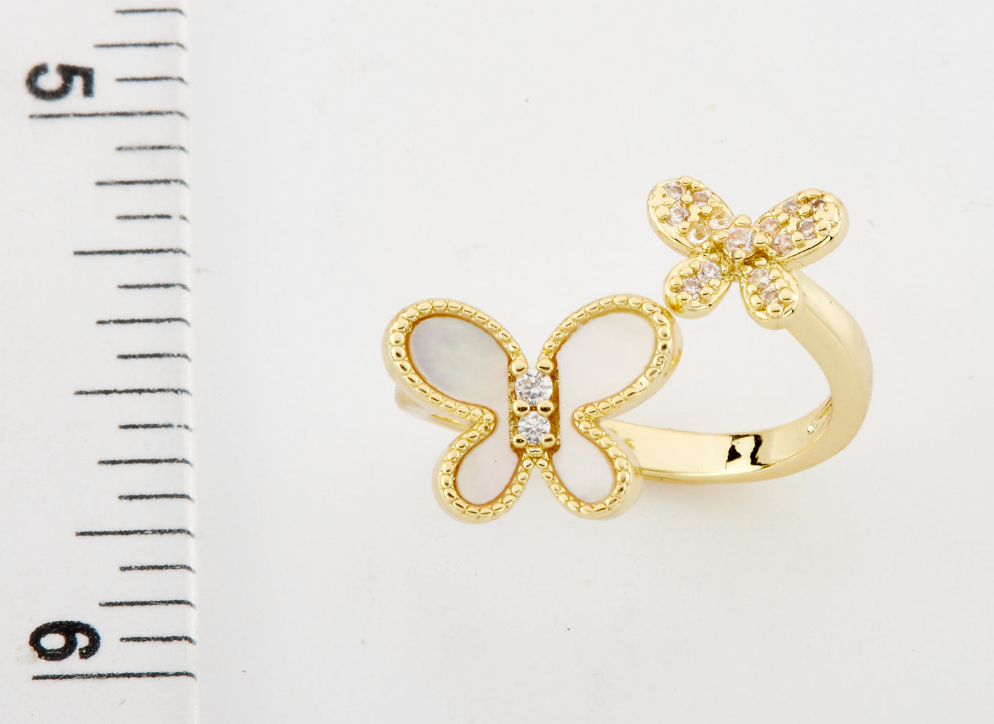 14K Gold Plated Butterfly and Cz Mini Butterfly Snake Ring