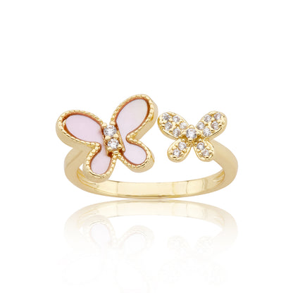 14K Gold Plated Butterfly and Cz Mini Butterfly Snake Ring