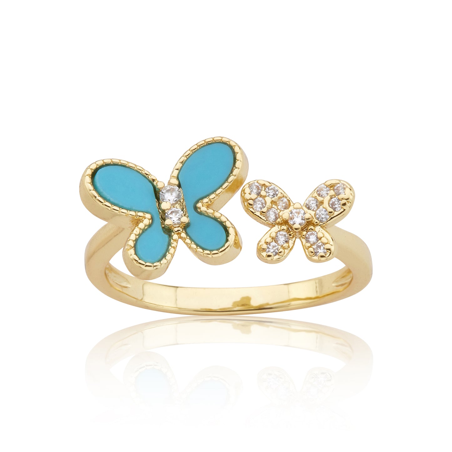 14K Gold Plated Butterfly and Cz Mini Butterfly Snake Ring