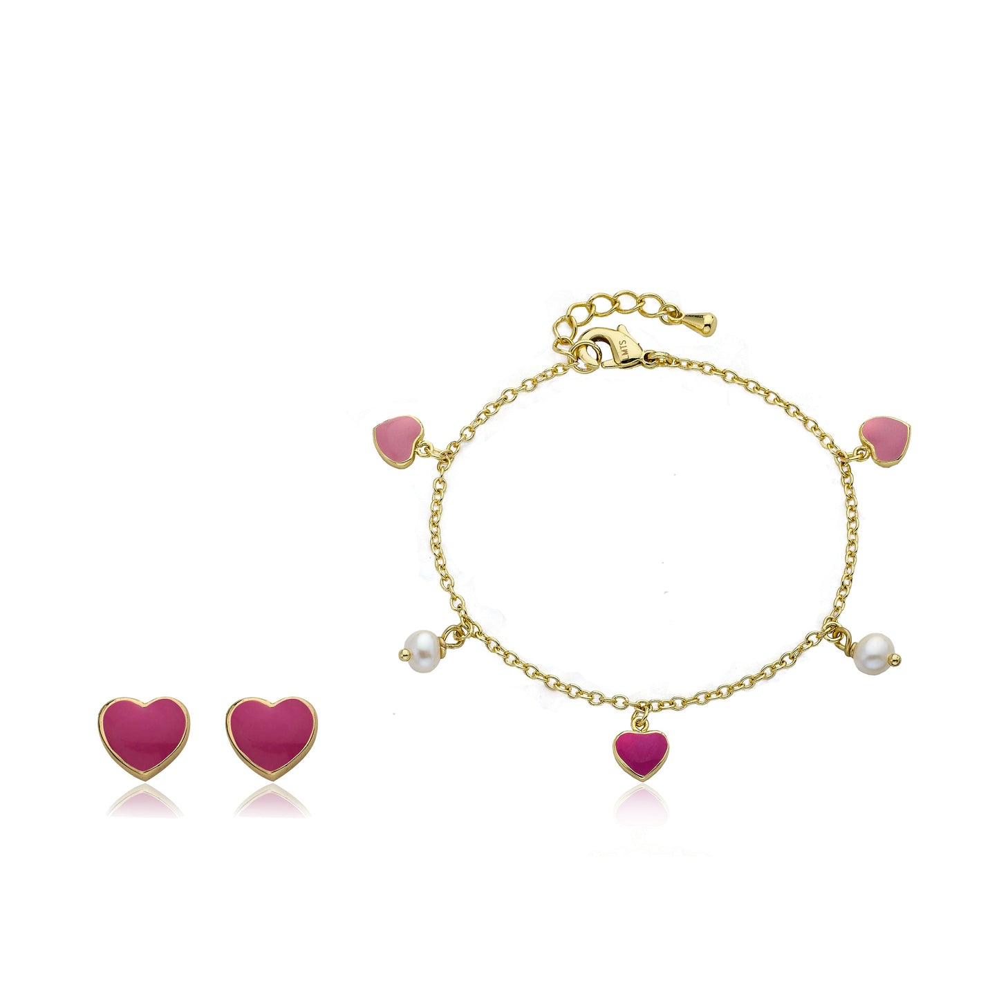 14k Gold Plated I LOVE MY JEWELS Hearts & Fresh Water Pearl Charm Bracelet Wholesale