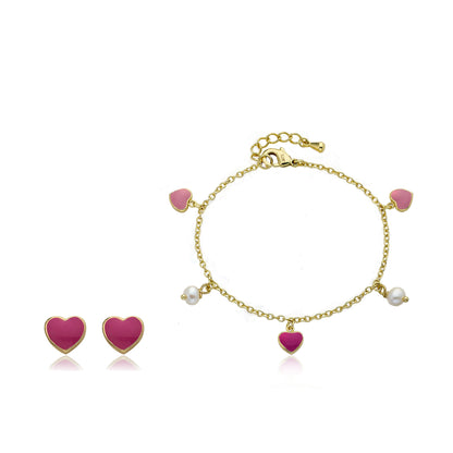 14k Gold Plated I LOVE MY JEWELS Hearts & Fresh Water Pearl Charm Bracelet Wholesale