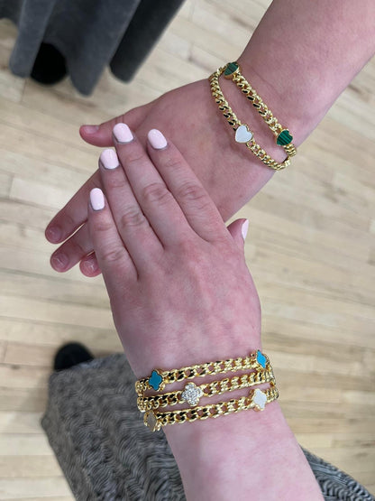 Link Bangle Accented With Cz Clovers