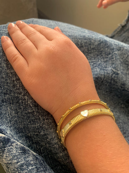 Ribbed Bangle With Cz & Mother Of Pearl Hearts Wholesale