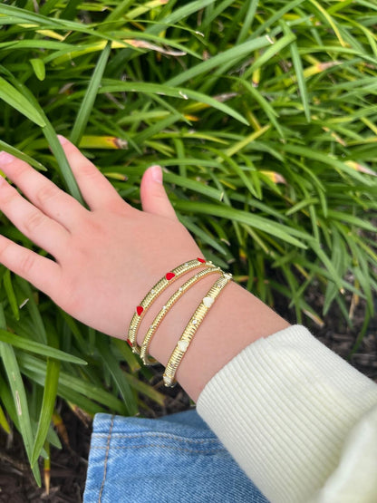 Ribbed Bangle And Enamel Hearts Bangle
