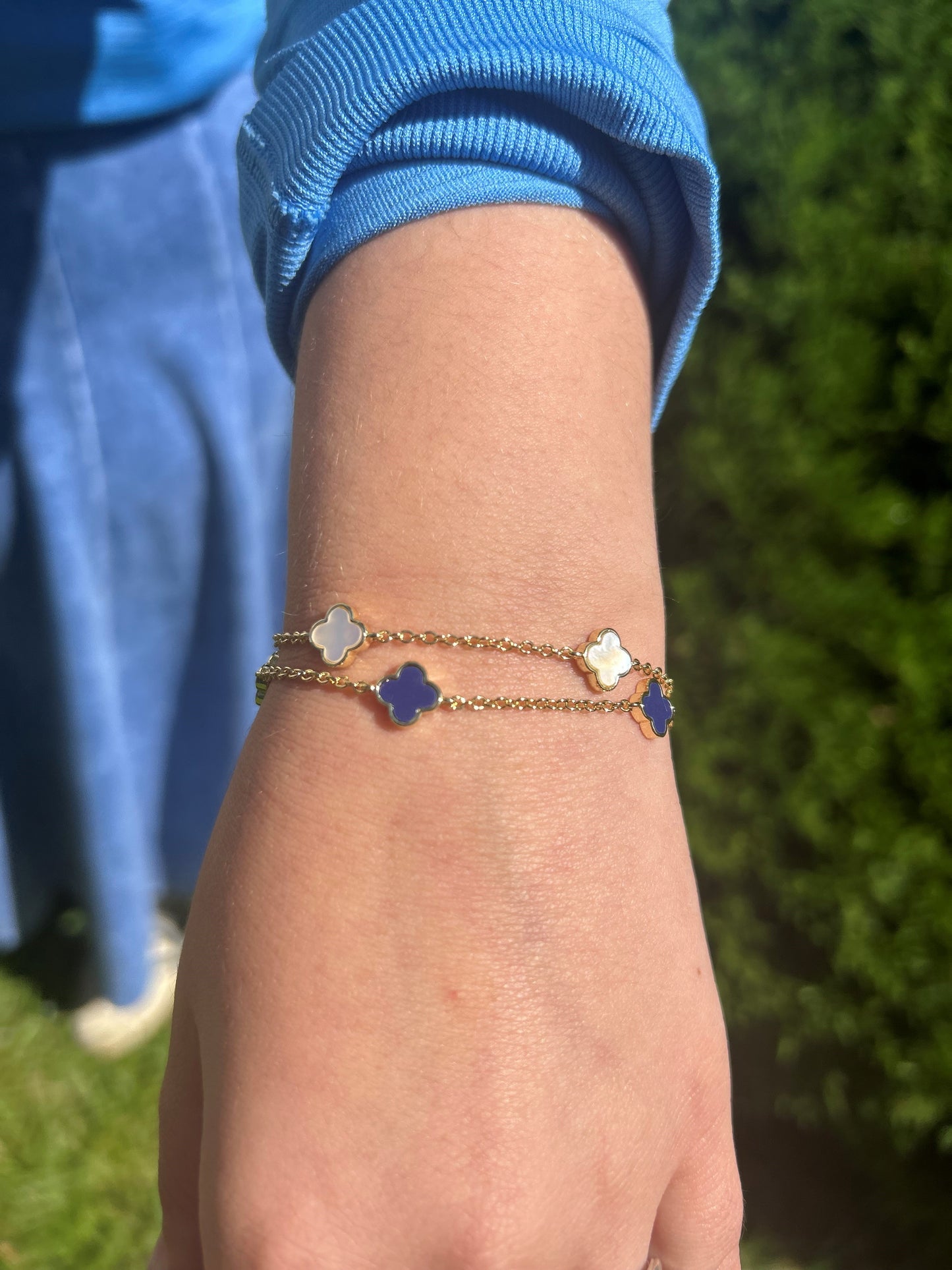 14K Gold Plated 8mm Clover Station Chain Bracelet