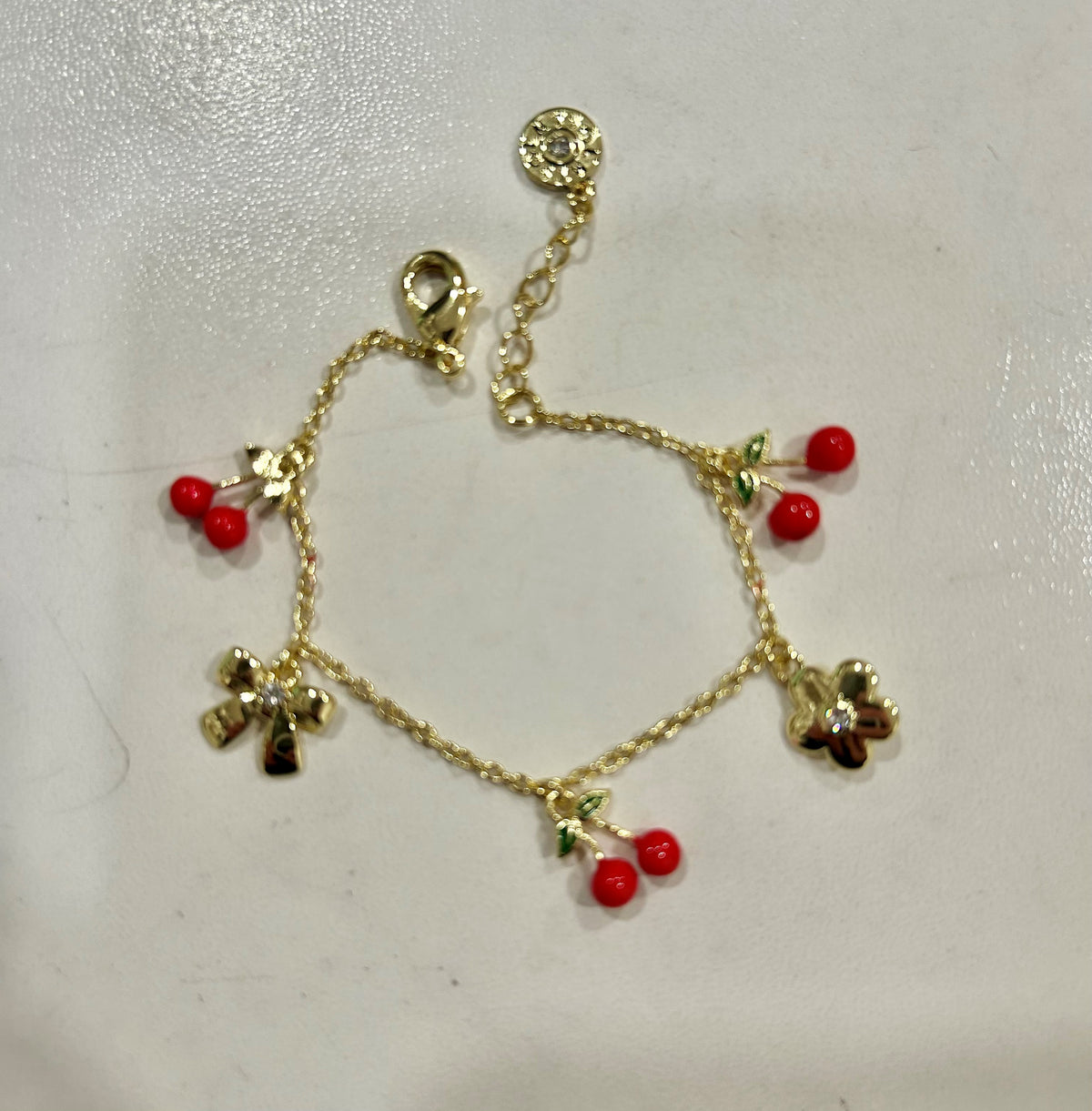 14k Gold Plated Cherries & 3D Charms Bracelet Wholesale