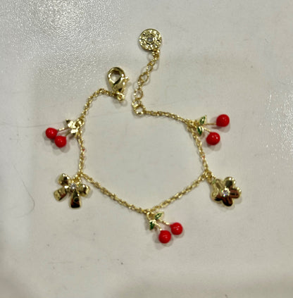 14k Gold Plated Cherries & 3D Charms Bracelet