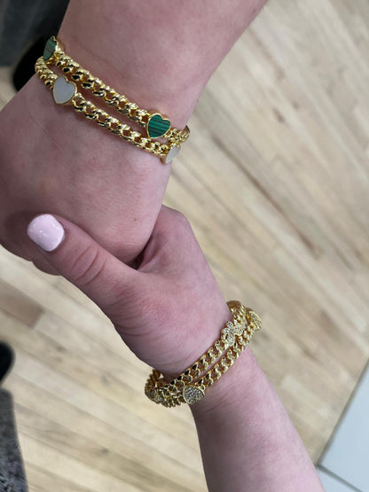 Link Bangle Accented With Cz Hearts