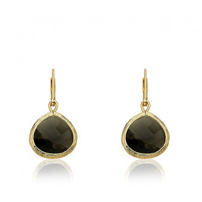 14K Gold Plated ARCTIC MIST Gold And Stone Leverback Earrings