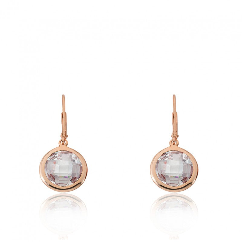 14K Gold Plated ARCTIC MIST Round Clear Briolet Rose Gold Earrings