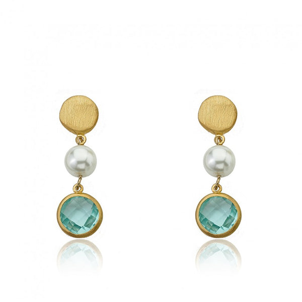 14K Gold Plated ARCTIC MIST Nugget With Pearl And Stone Dangle Earrings