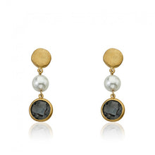 14K Gold Plated ARCTIC MIST Nugget With Pearl And Stone Dangle Earrings