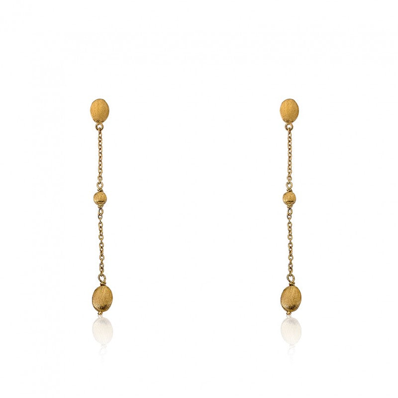 14K Gold Plated ARCTIC MIST Long Chain Brushed Nugget Earrings