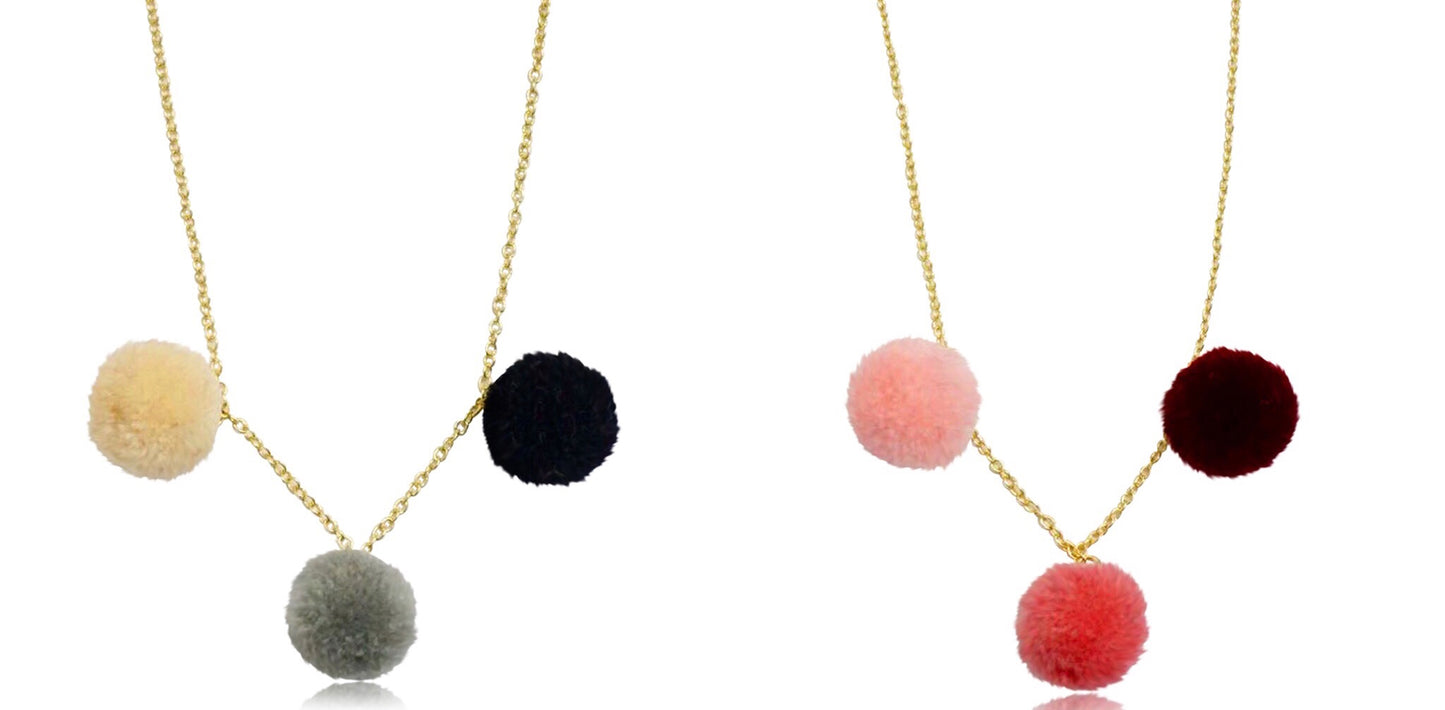 Mileez Pom Pom Dangle Necklace set