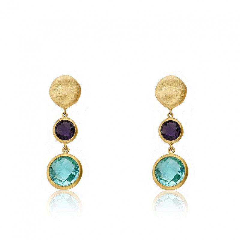 14K Gold Plated ARCTIC MIST Nugget Stone Earrings