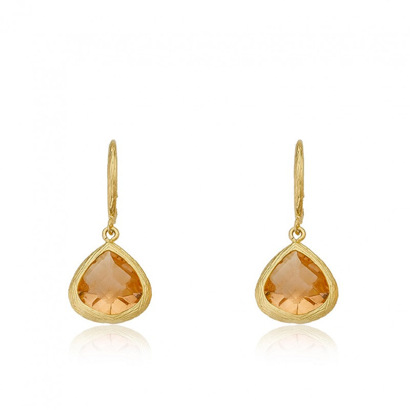 14K Gold Plated ARCTIC MIST Gold And Stone Teardrop Earrings