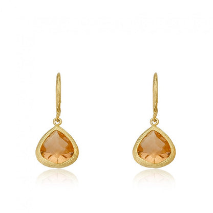 14K Gold Plated ARCTIC MIST Gold And Stone Teardrop Earrings