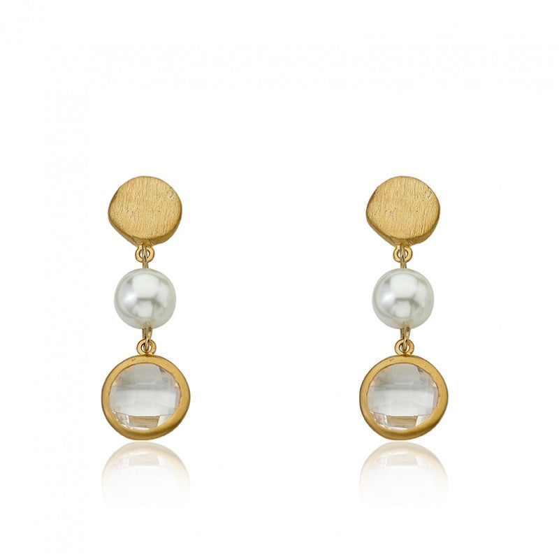 14K Gold Plated ARCTIC MIST Nugget With Pearl And Stone Dangle Earrings