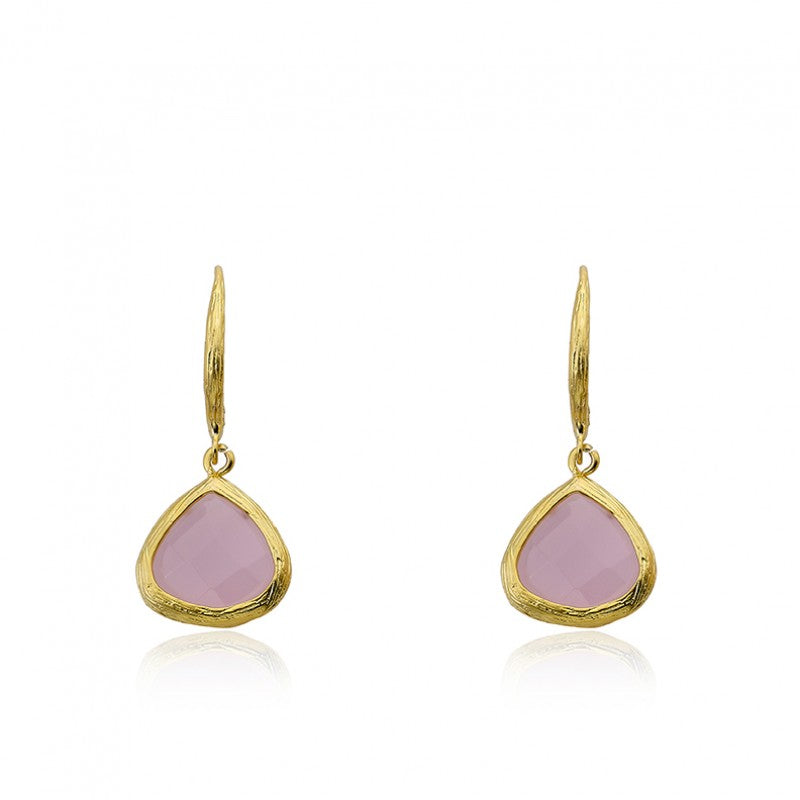 14K Gold Plated ARCTIC MIST Gold And Stone Teardrop Earrings