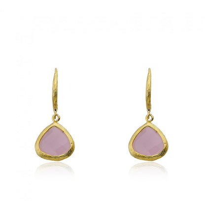 14K Gold Plated ARCTIC MIST Gold And Stone Teardrop Earrings