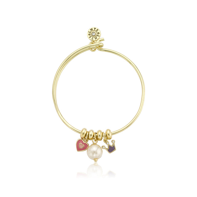 Heart & Crown Charm Bangle