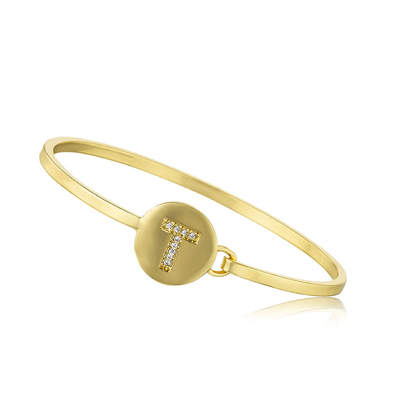 Gold Initial Disc Bangle