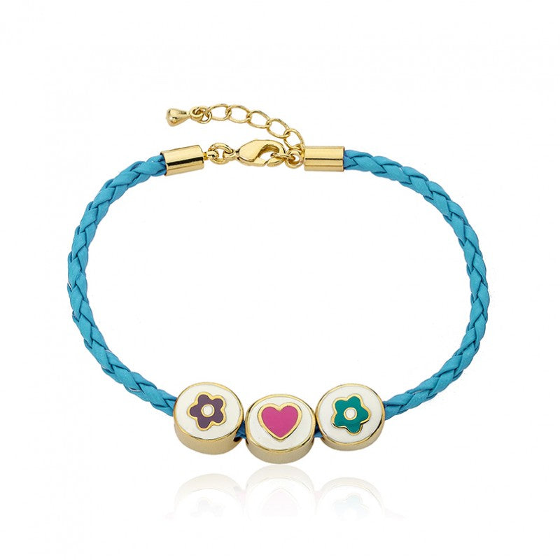 14k Gold Plated JEWEL BANDZ Aqua Braided Leather Bracelet