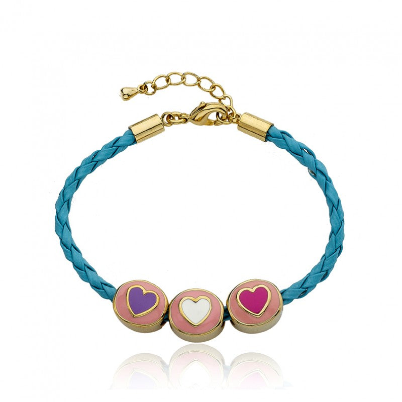 14k Gold Plated JEWEL BANDZ Aqua Braided Hearts Bracelet