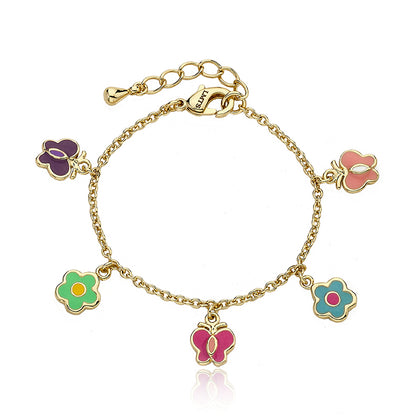 Enamel Butterfly & Flower Charm Bracelet