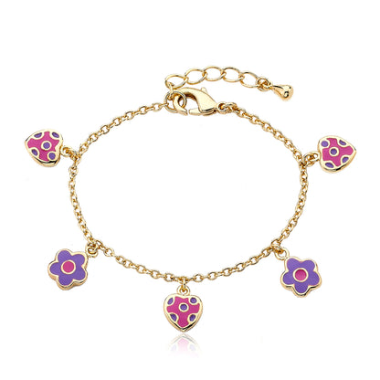 Enamel Heart & Flower Charm Bracelet