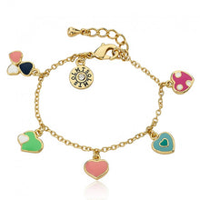 14k Gold Plated I LOVE MY JEWELS Multi Color Enamel Assorted Hearts Charm Bracelet