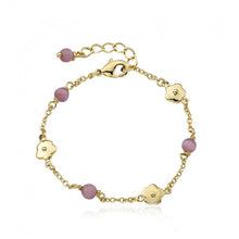 14k Gold Plated CAT EYE Bracelet with Flowers and Pink Cat Eye Balls