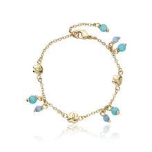 14k Gold Plated Cat Eye  Bracelet with Butterflies and Dangling Cat Eye Balls