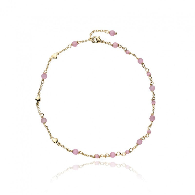 14k Gold Plated CAT EYE Double Stranded Bracelet with Pink Cat Eye Balls