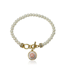 14k Gold Plated LITTLE MISS FLOWER GIRL Pearl Bracelet with MOP Enamel Flower Charm