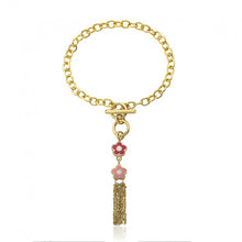 14k Gold Plated FROSTED FLOWERS Pink Tassel Bracelet