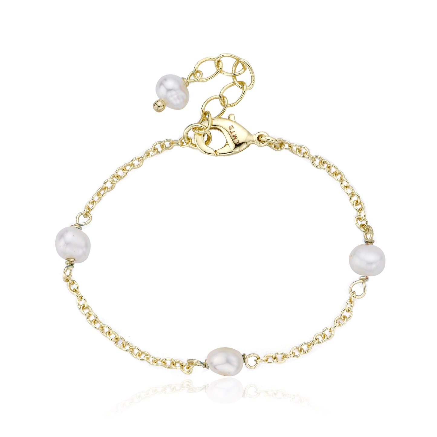 14k Gold Plated LITTLE MISS FLOWER GIRL Pearl & Turquoise Station Bracelet